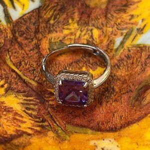 NWT Purple square gem stainless steal ring